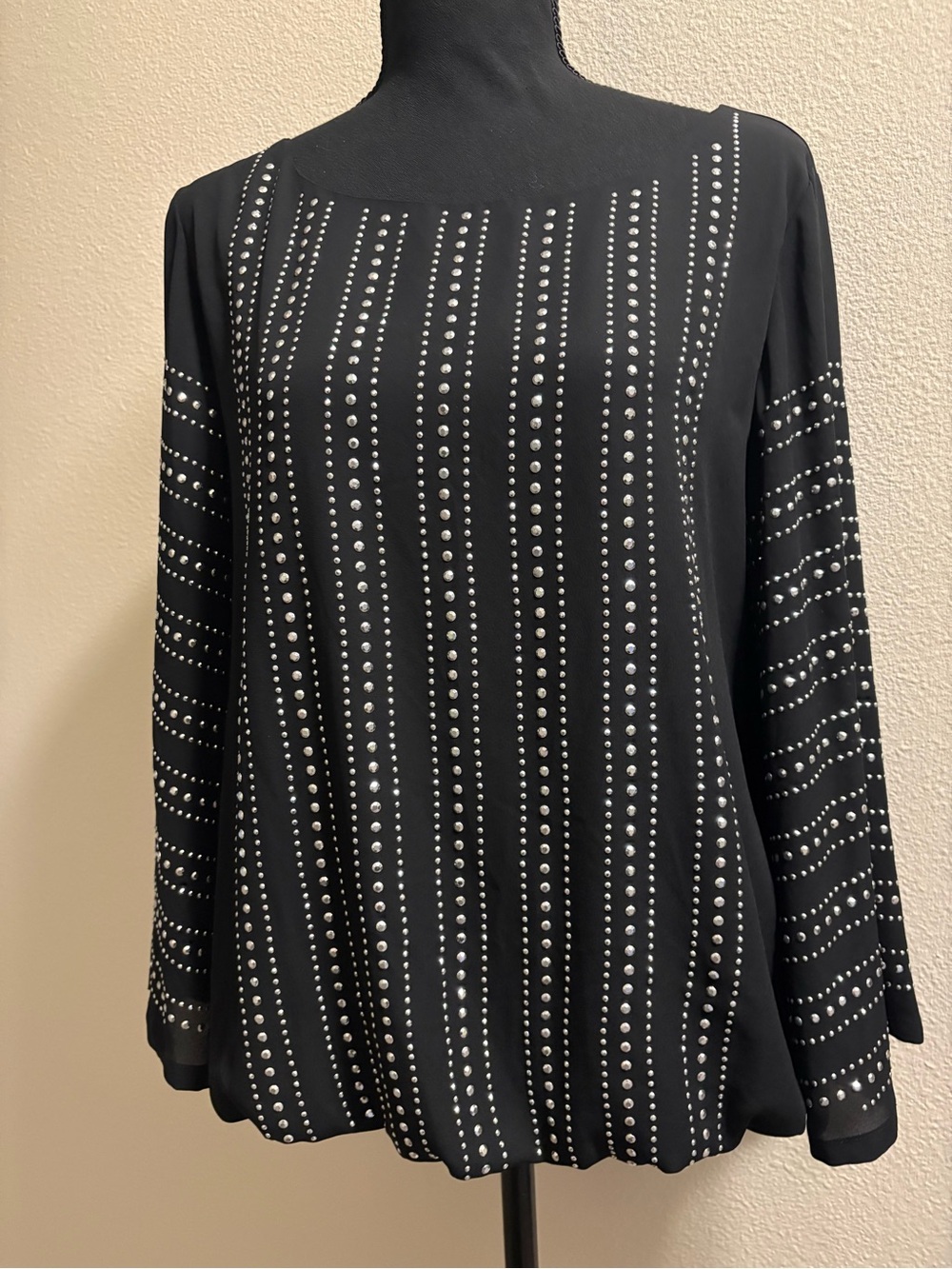 Alfani Black Long-Sleeve Studded Top
